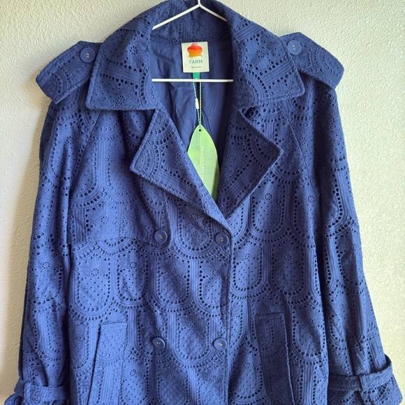 FARM RIO Eyelet Cotton Double-Breasted Trench Coat - Picture 6 of 16